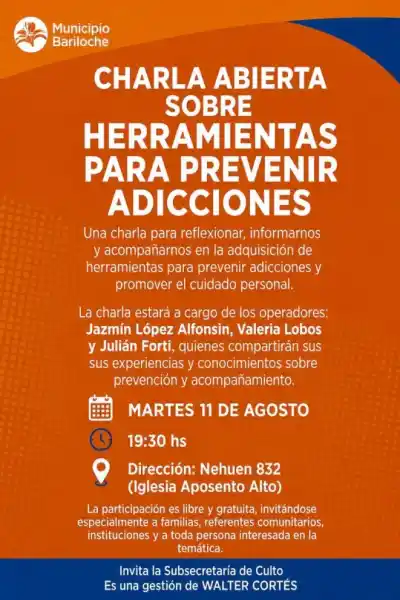 ¿Cómo prevenir adicciones desde las emociones? Bariloche lanza una charla clave para familias
