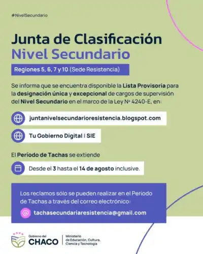 Docentes chaqueños: se abre el plazo para impugnar la lista de supervisores