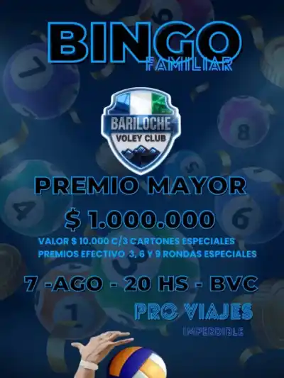 Un millón de pesos en juego: el bingo solidario que busca financiar los viajes del vóley barilochense