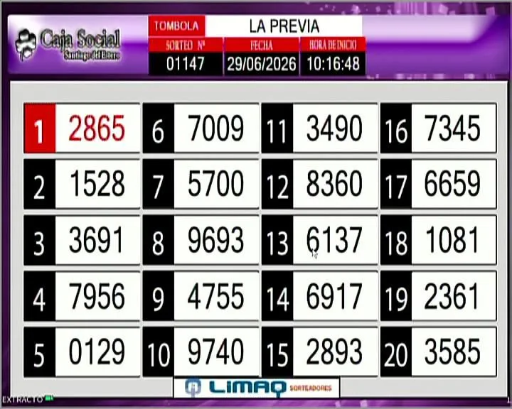Lista de números del sorteo La Previa