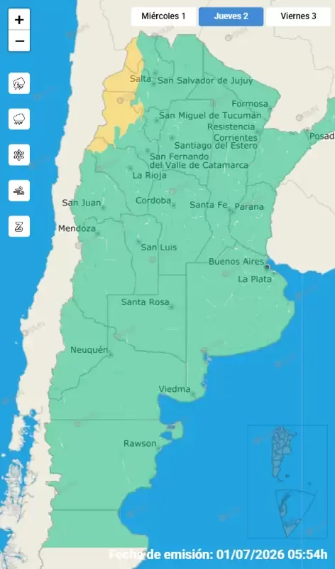 Alerta vientos jueves