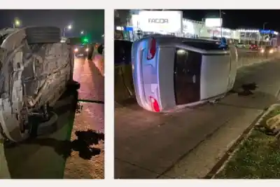 Un Chevrolet Corsa volcó en la Ruta 5: el impactante momento que vivieron los vecinos