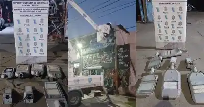 Secuestraron luminarias del alumbrado público en dos gomerías de La Plata: qué encontraron