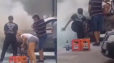 Pergamino: El insólito recurso que usaron para apagar una camioneta en llamas