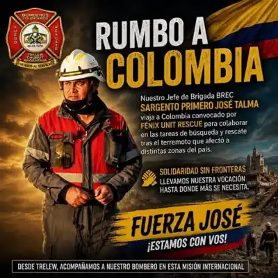 Un bombero de Trelew hará historia en Colombia: su misión tras el terremoto que sacudió al país