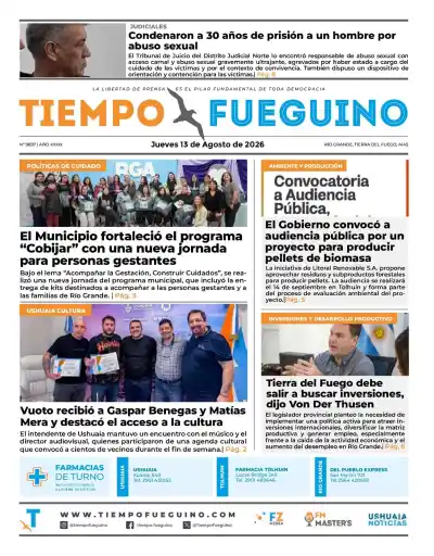 La portada de Tiempo Fueguino de este jueves y el legado de un diario pionero