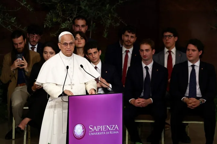 El Papa León XIV, en su discurso en la Universidad La Sapienza, en Roma. Foto: REUTERS