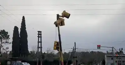 Un camión con semirremolque chocó un semáforo en Arana y dejó el artefacto colgando de los cables
