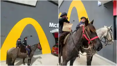 Llegaron a caballo al AutoMac de Junín y las redes ya bautizaron la escena como 'McGaucho'