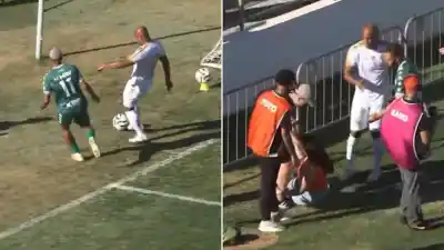 Pelotazo en la cara: un defensor noqueó a una fotógrafa en pleno partido y las imágenes son impactantes