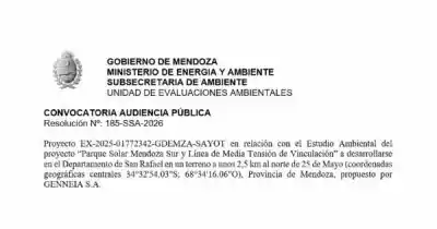 El Gobierno de Mendoza convoca a una audiencia pública por un mega proyecto solar en San Rafael