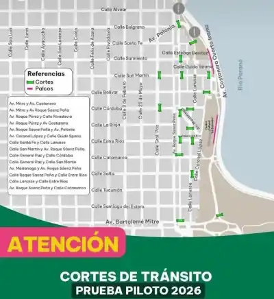 Posadas: conocé los 14 cruces que estarán cortados este martes por la Prueba Piloto 2026