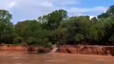 El Río Salado se desborda de furia: el momento exacto en que la tierra cedió y arrastró todo a su paso