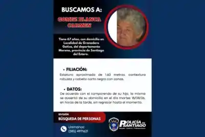 Desesperada búsqueda en Santiago del Estero: una mujer de 67 años desapareció sin dejar rastro