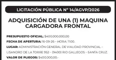 Vialidad Provincial busca oferentes para adquirir una cargadora frontal