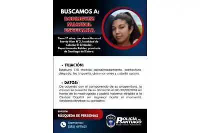Una adolescente de 17 años desapareció en Santiago del Estero y la Policía pide ayuda para dar con su paradero