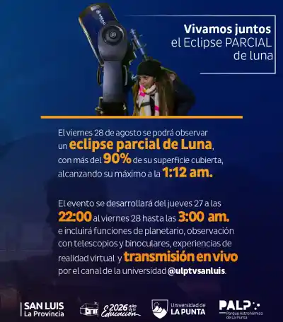 El cielo de San Luis se prepara para un espectáculo único: la Luna se volverá roja