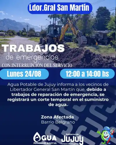 Corte de agua en Libertador General San Martín: el barrio Belgrano quedará sin suministro este mediodía
