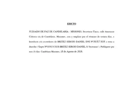Edicto judicial en Candelaria: buscan a herederos de Sergio Daniel Brítez