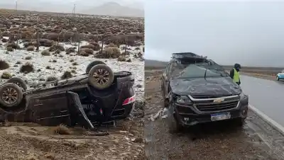 Volcaron en la Ruta 23 cerca de Pilcaniyeu: el agua acumulada los sorprendió y terminaron en la banquina
