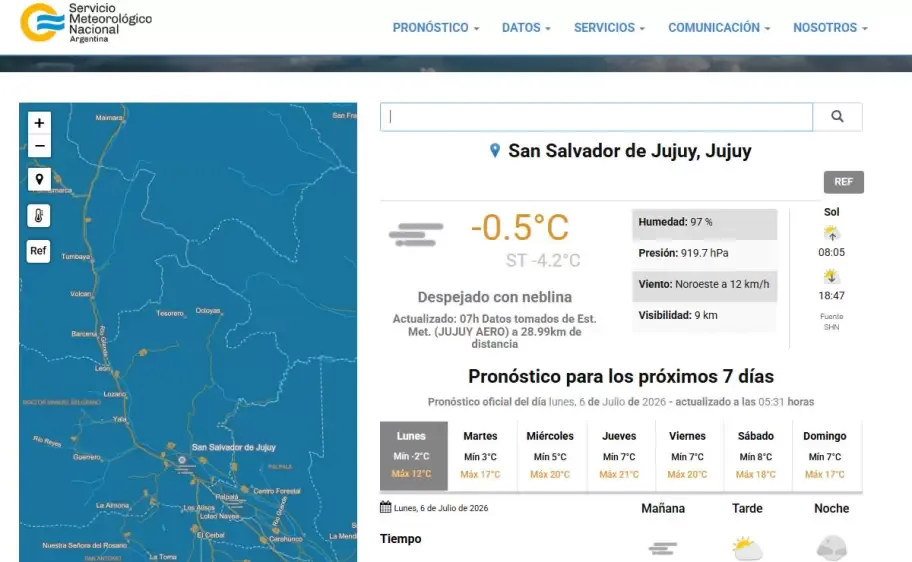 Temperatura y sensación térmica en San Salvador de Jujuy