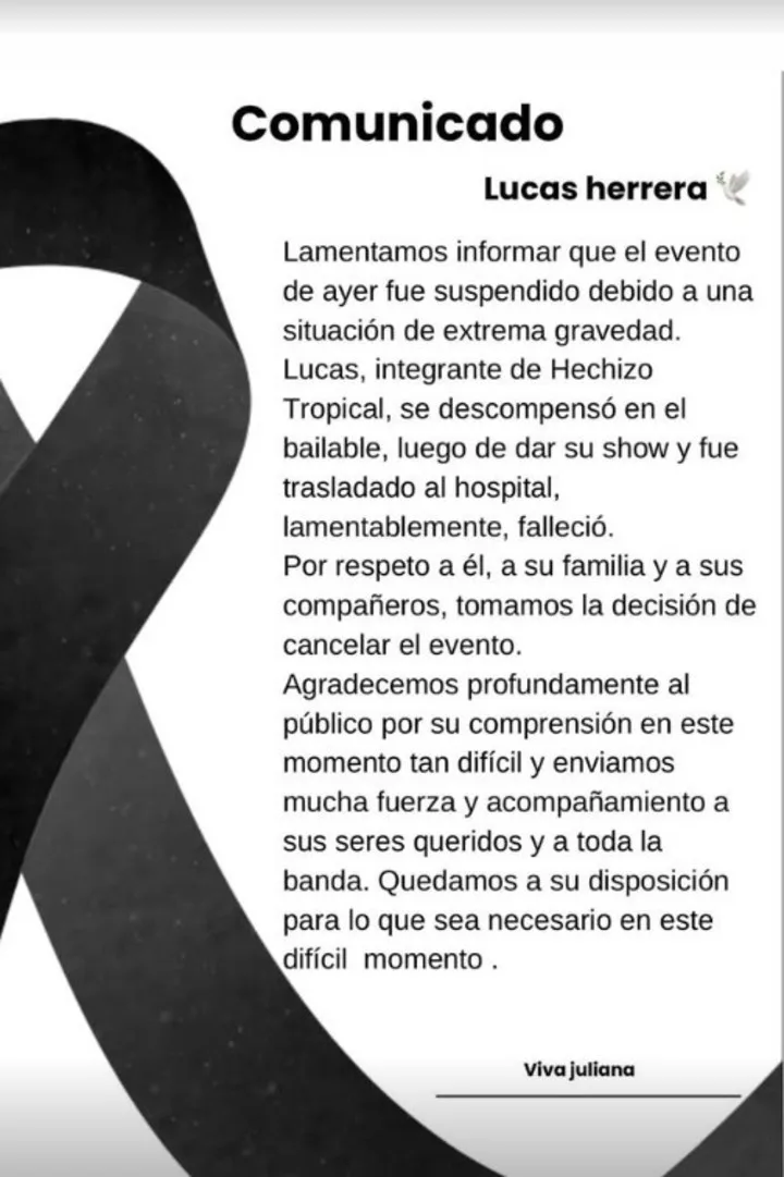 El comunicado del boliche donde se produjo la muerte del integrante de Hechizo Tropical