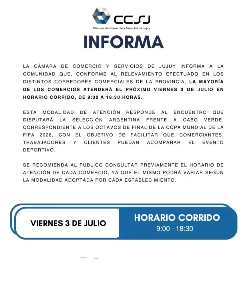 Comunicado de la Cámara de Comercio de Jujuy