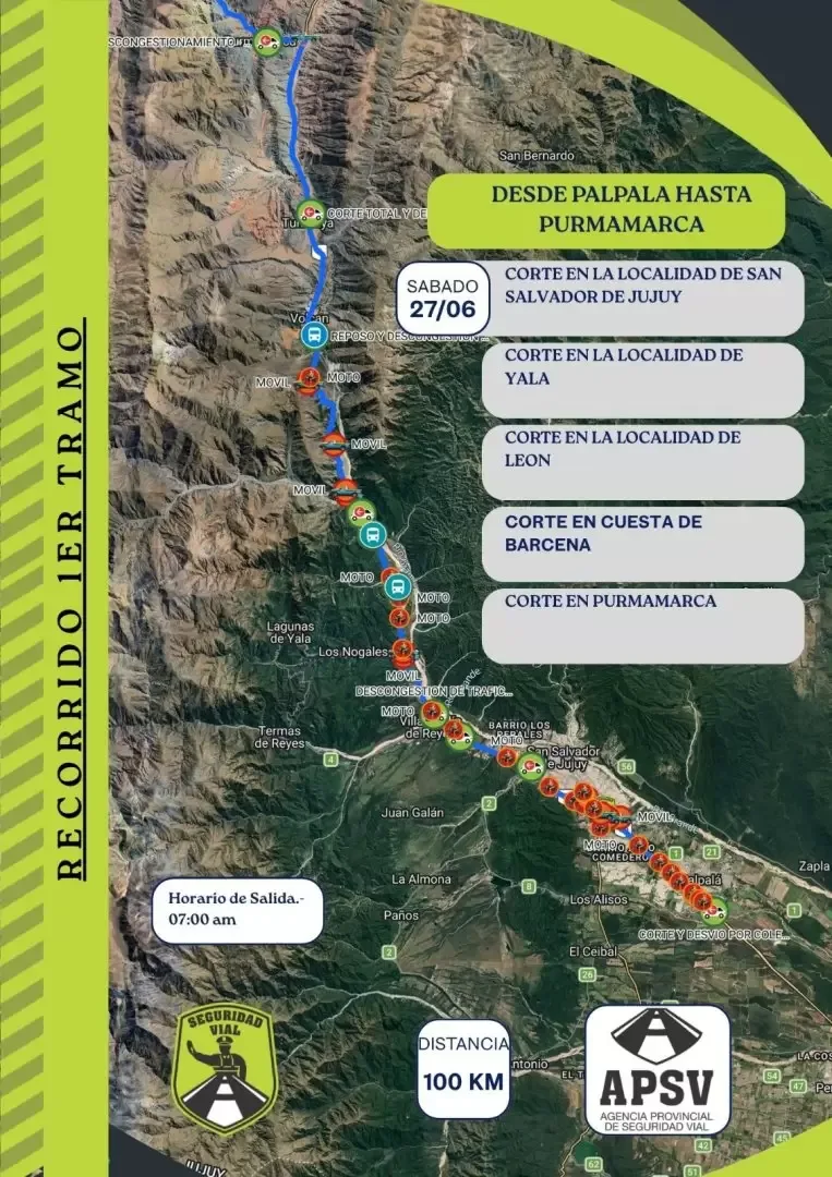 Cortes de ruta el sábado 27 de junio